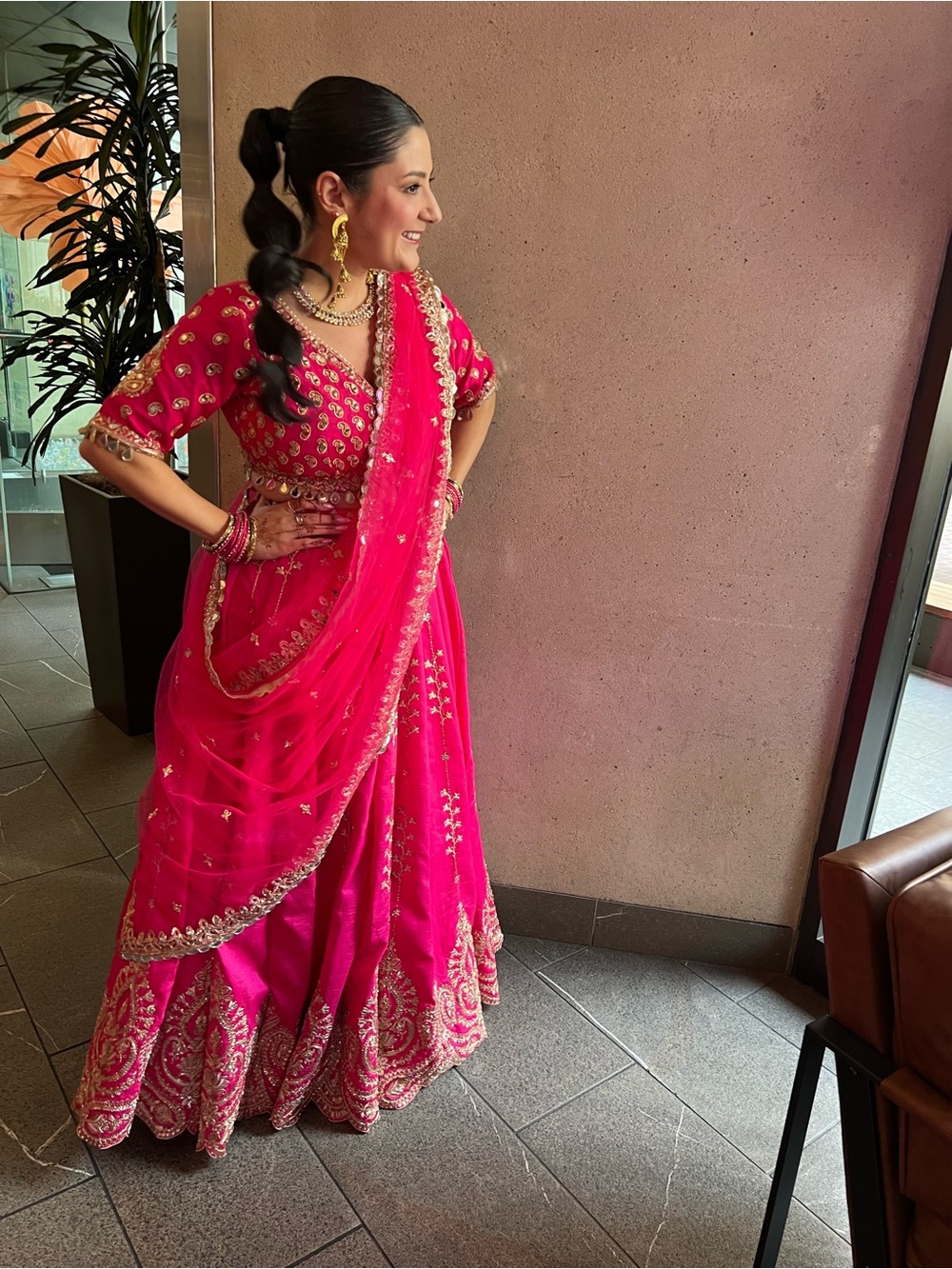 Fuchsia A-Line Embroidered Lehenga Skirt with Gold Detailing - Picture 16 of 16
